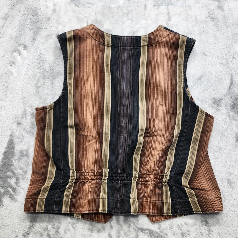 Chaleco WILLOWBEND Vintage Años 90 Mujer L Marrón Rayas Botón Frontal Vaquera Occidental Foto 2 de 4