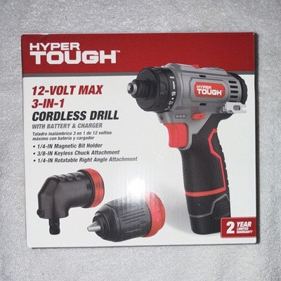 HYPER Tough 12V Max 3-in-1 Cordless Drill, Battery, Charger, Keyless Chuck