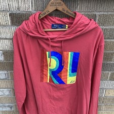 Polo Ralph Lauren Men's XL Lightwear Red Hoodie RL Logo Color Block Rainbow