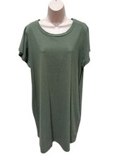 Terra & Sky Round Neck T-Shirt Knit Dress Green Striped + Pockets Womens Sz 0X