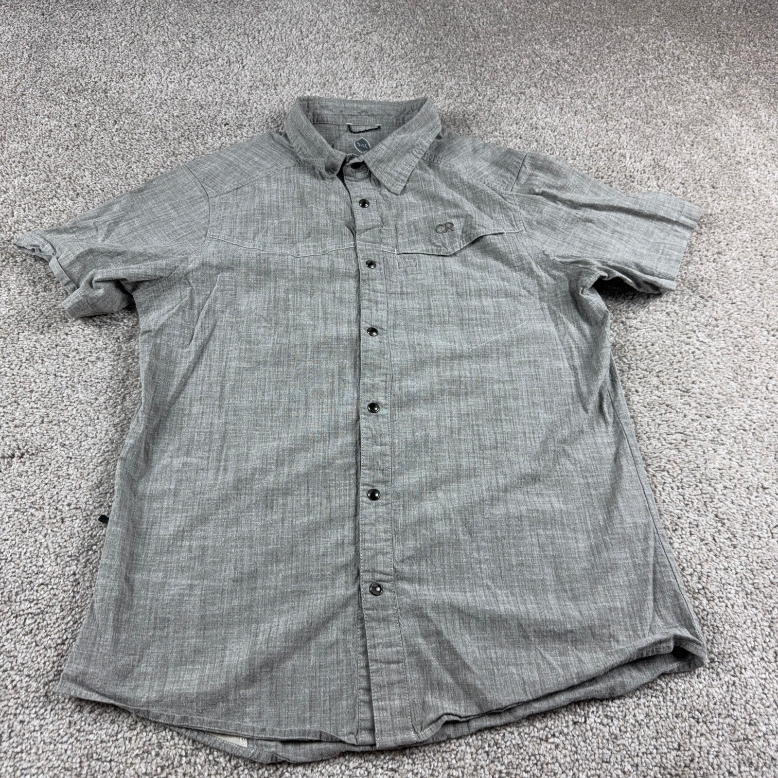 Club Ride Shirt Mens Large Gray Cycling Yoke Snap Front Biking Stretch Biker