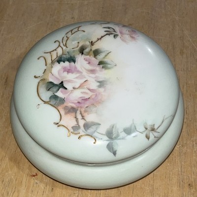 Marked France Vanity Powder Trinket Box Hand Painted Roses 5.5'' Round Porcelain
