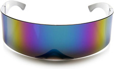 - 80S Futuristic Cyclops Cyberpunk Visor Sunglasses with Semi Translucent Mirror