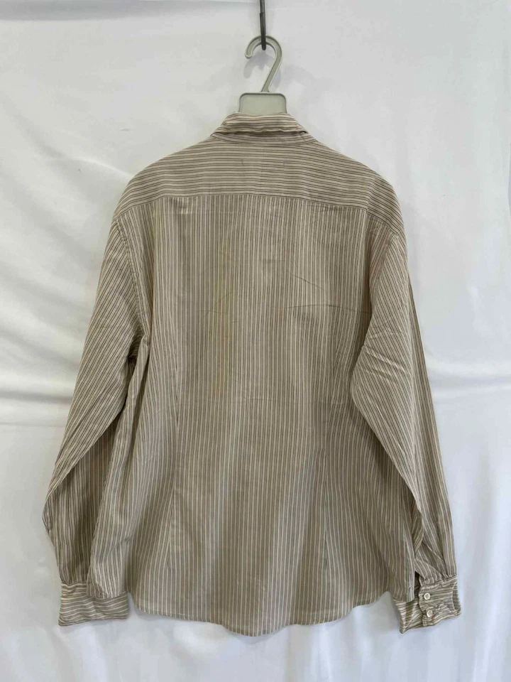 Camisa abotonada a rayas beige marrón talla L #C7 John Varvatos U.S.A. para hombre Foto 2 de 4