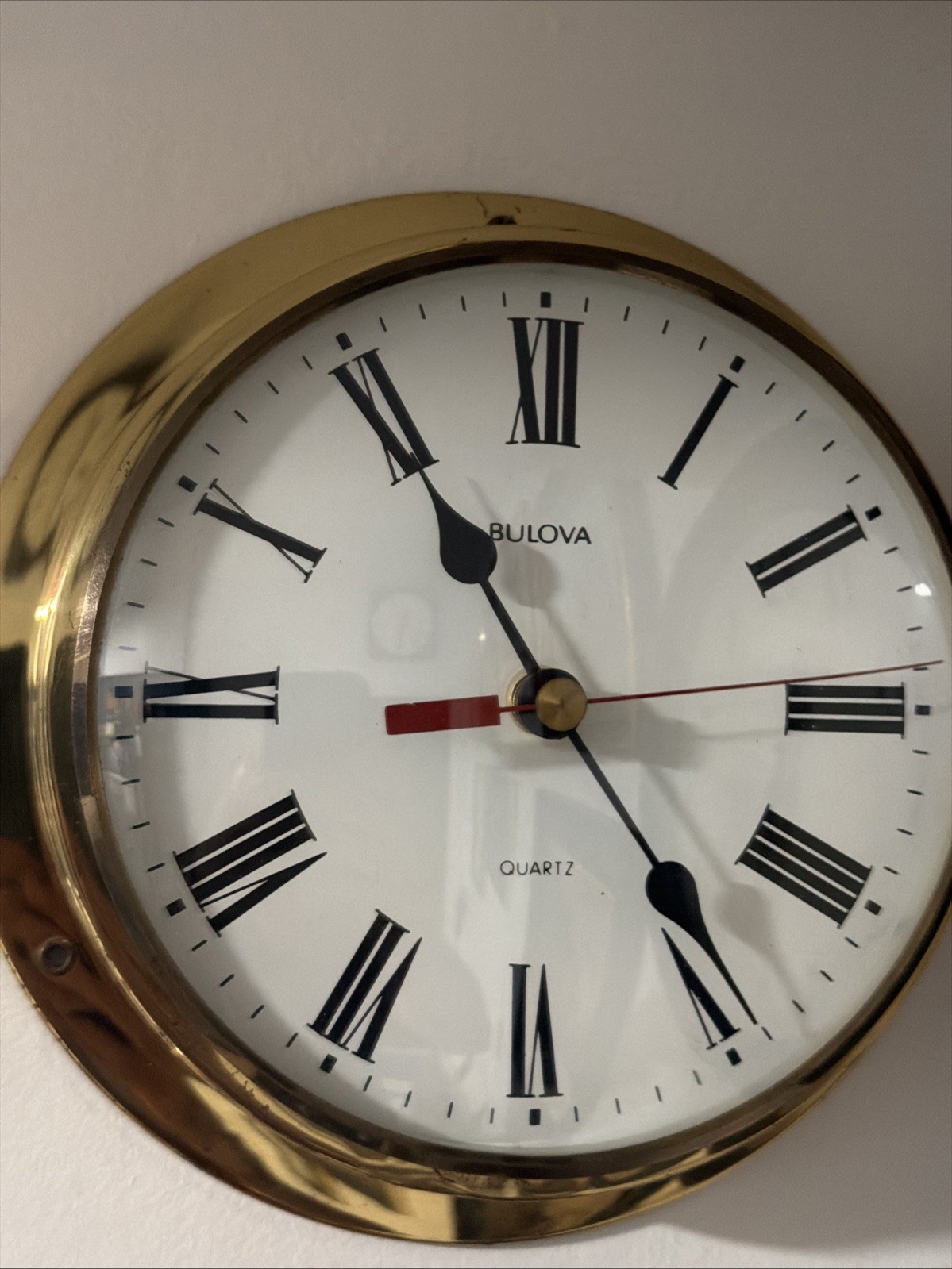 Beautiful Vintage Bulova Quartz Wall Clock – Brass Porthole/Nautical Design