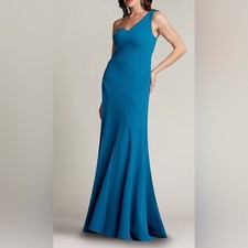 Tadashi Shoji BOS22094L Ocean Blue One-Shoulder Crepe Gown Dress 448 NWT
