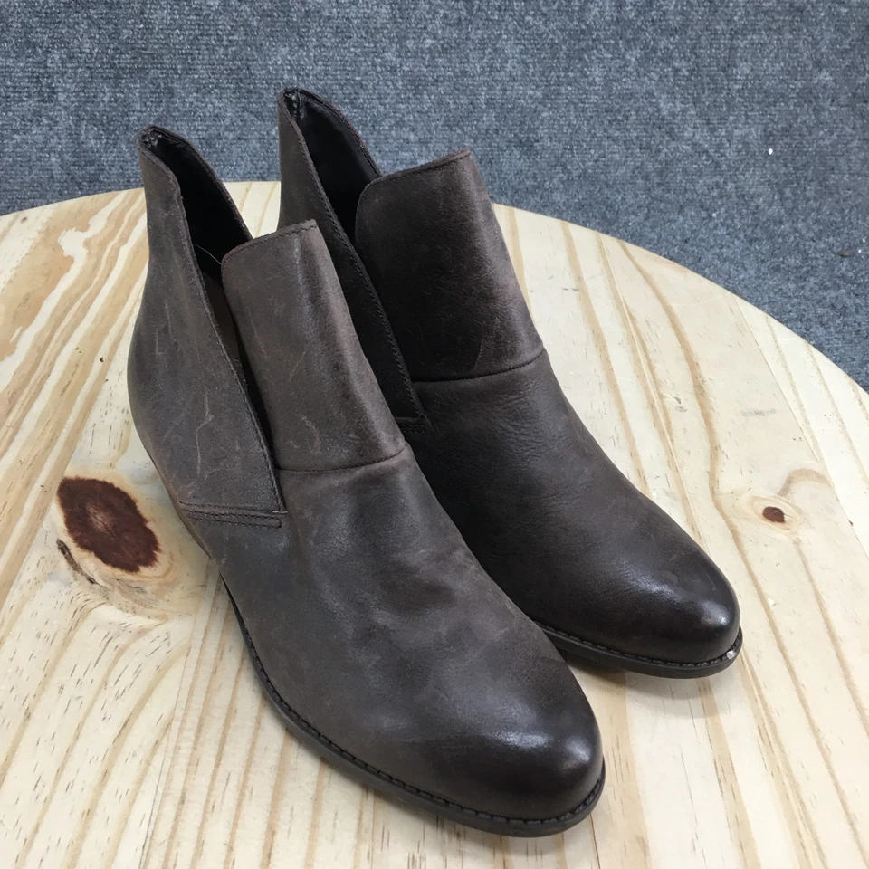 Me Too Boots Womens 6.5 M Ankle Bootie Brown Leather Casual Pull On Block Heels - Image 3 of 4