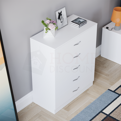Riano Chest Of Drawers White 5 Drawer Metal Handles Runners Bedroom Furniture - Picture 5 of 8
