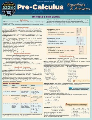 Pre-calculus Equations & Answers (Quickstudy Reference Guide)