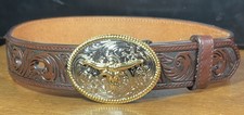 3D Kids Brown Leather Western Belt Sz20 1-1/4  Wide 2Tone Steer Head Bkl EUC