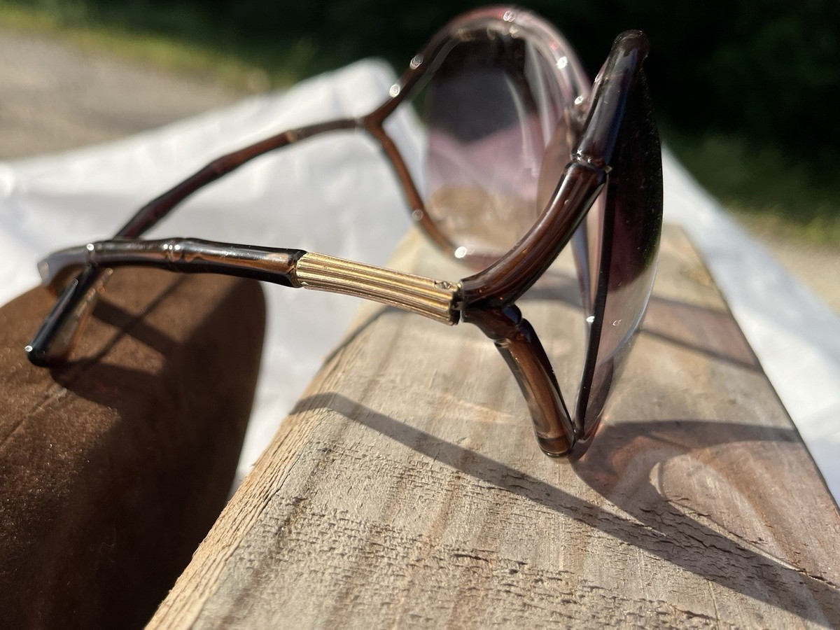 Tom Ford Claudia TF75 Bamboo Sunglasses Gradient Lens Brown Frame