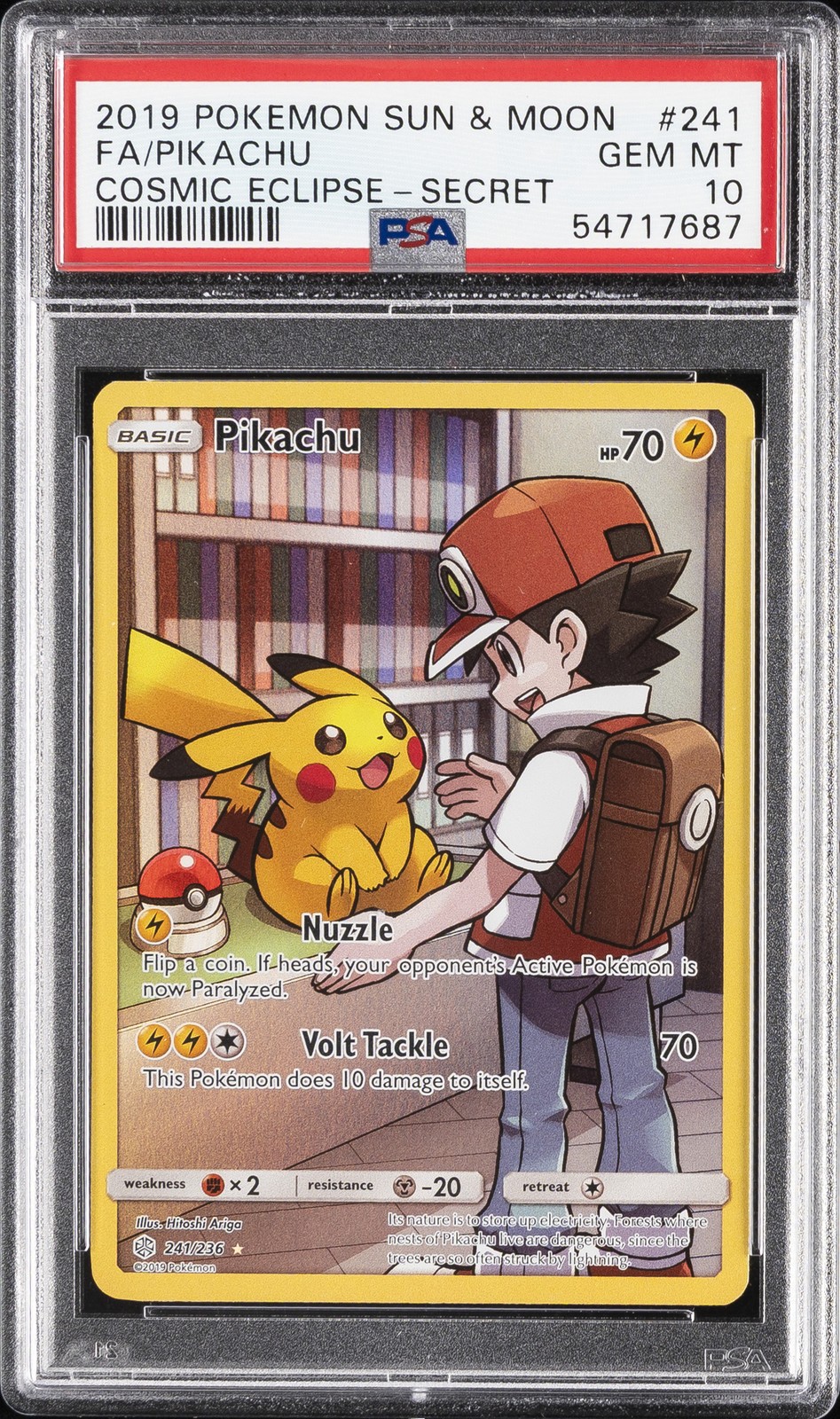 2019 POKEMON SUN & MOON COSMIC ECLIPSE SECRET #241 FULL ART/PIKACHU PSA 10