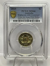 2025 Wallaroos $2 MS66 FIRST  STRIKE Coloured Coin (Rare)  Only 1 Of 1 To Exist