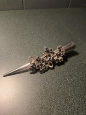 Vintage Black Rhinestone Floral Hair Clip Silvertone.