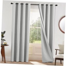 100 Blackout White Linen Curtains Drapes 52"W x 84"L Pack of 2 Grey White