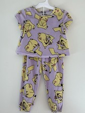 POK MON Girls Pikachu Velour Pajama PJ Set Size 6/6X Purple Short Sleeve Pants