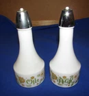 Vintage  Gemco Oil & Vinegar Cruets Milk Glass Flower Power Bottles