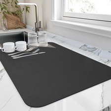 Large Dish Drying Mat Water Absorbent Kitchen Mat 40x60cm Black Pack of 2