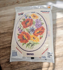 VTG Grafitec Needlepoint Canvas Poppies  Pansies Genuine Serigraphy Print USA