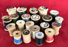 Vintage 21 Wood Spools of Thread Large & Small Made in USA
