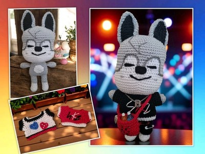 Stray Kids SKZOO Wolf Chan Gehäkelt Handarbeit Amigurumi + 3 Outfits + Tasche