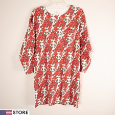 VTG VICTORIA'S SECRET Gold Label Nightgown SMALL Cotton Red Poinsettia Chemise
