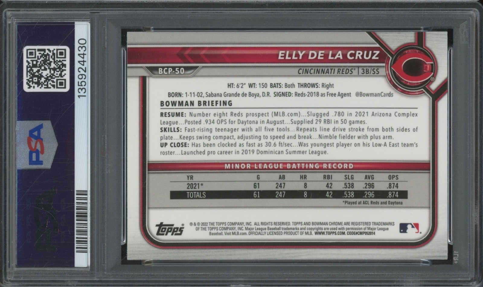 2022 Bowman Mega Box Chrome #50 Elly De La Cruz RC Rookie Mint PSA 9 view 2
