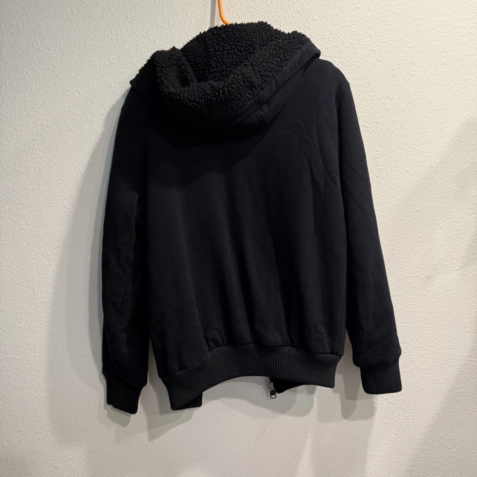 Chaqueta Buffalo David Bitton Para Hombre Mediana Negra Forrada Sherpa Cremallera Completa Sudadera con Capucha Parche Foto 2 de 4