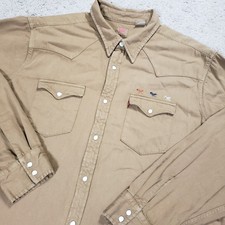 Levis Western Shirt Mens XXL Tan Pearl Snap Fly Fishing Embroidered Country Work