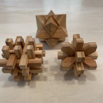 3 Vintage Wooden Puzzle 3D Interlocking Brain Teasers
