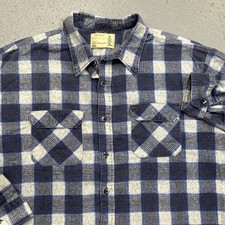 Vintage Sears Fieldmaster Shirt Mens 3XL 70's Shadow Flannel Blue Plaid USA Made