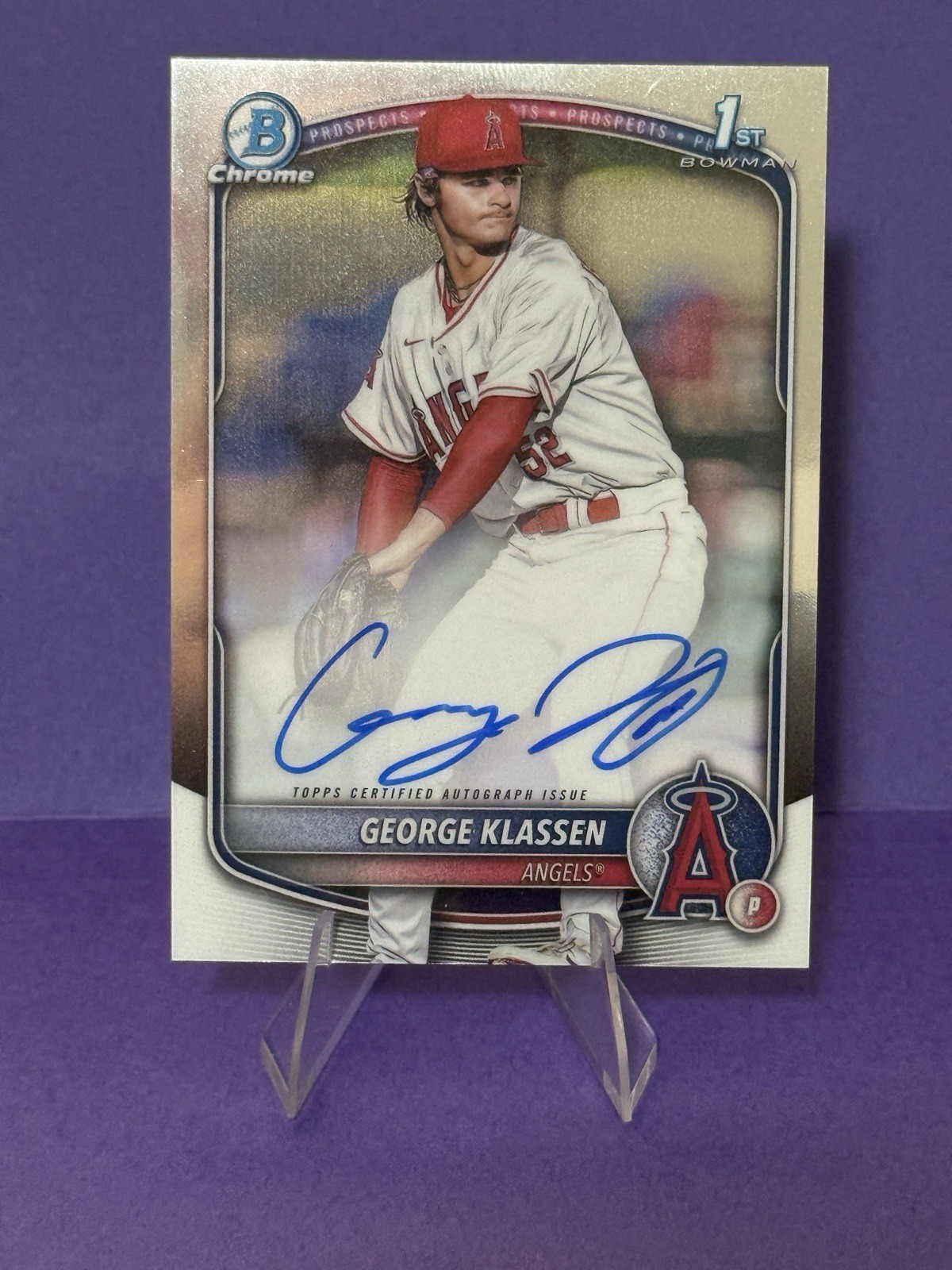 2025 Bowman George Klassen 1st Chrome Prospect On Card Auto Angel #CPA-GK