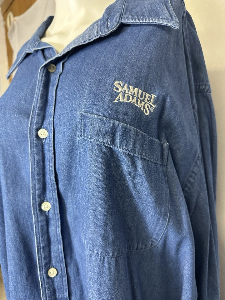 Camisa vaquera vintage con botones Samuel Adams equipo deportivo para hombre talla XL azul Foto 3 de 4