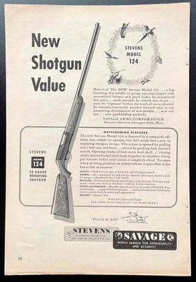 1948 Stevens 12 Gauge repeating Shotgun Model 124 print AD *New Shotgun Value*