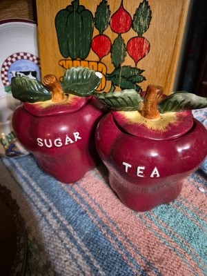 Vintage Ceramic Apple Sugar and Tea Canister Set