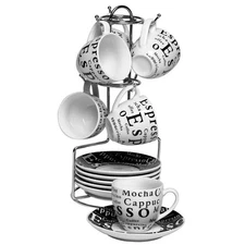 Espresso Cups 2.5 oz. White Stoneware Dishwasher Safe with Saucers (Set of 6)