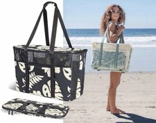 Aloha Collection Collapsable Beach Tote Bag, NWT, Black Leaf Print