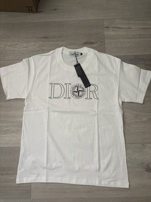 Stone Island Men's White Cotton Jersey Graphic Logo Crew Neck T-Shirt M