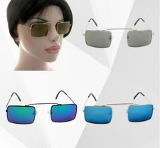Vintage Retro Rectangle Sunglasses Mens Womens Mirrored Lens UV400 Fashion