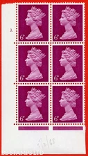 SG. 736. U18. 6d Bright Reddish Purple. A mounted mint cylinder block of  B80133