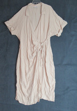 ASOS Design Dress Womens 16 Beige Wrap Short Sleeve Linen Blend Luxury Rich Girl