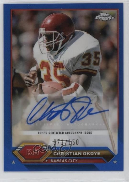 2023 Composite Topps Chrome Blue Refractor /150 Christian Okoye #TCA-CO Auto