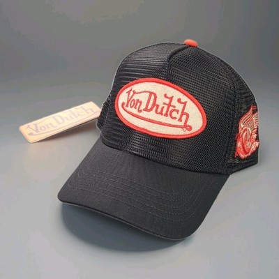 Von Dutch Black Red Trucker Hat Winged Eyeball Patch Mesh Snapback One Size NWT