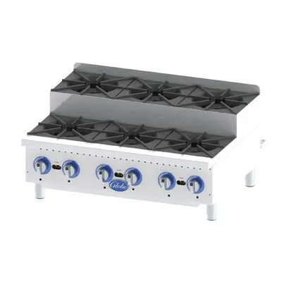 Globe GHPSU636G 36'' Countertop 6 Burner Step Up Gas Hotplate