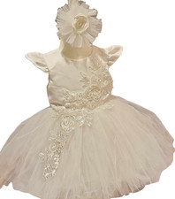 Taufkleid Baby 68 74 6-9M Babykleid Taufe Party Stirnband Set 2-tlg Tüll 