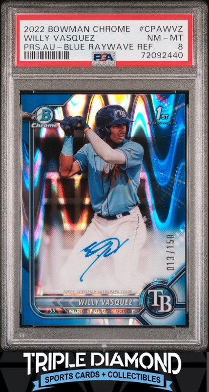 2022 Bowman Chrome 1st Willy Vasquez Blue Raywave #013/150 PSA 8 AE260