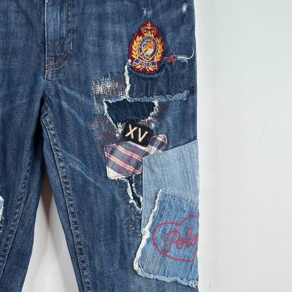 Pantalones de mezclilla Polo Ralph Lauren Astor ajustados novio niñas 10 retazos diseñador escuela Foto 3 de 4