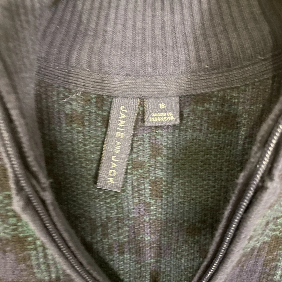 Suéter Janie Jack Niño Azul Verde A Cuadros 1/4 Cremallera Clásico Preppy 100% Algodón Talla 16 Foto 3 de 4