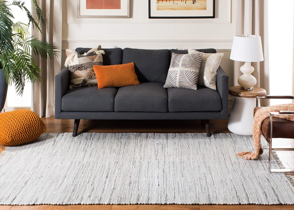 Alfombra de Trapo Colección Alfombra - 9' x 12', Gris, Hecho a Mano Boho Rayas Algodón, Id... Foto 2 de 4