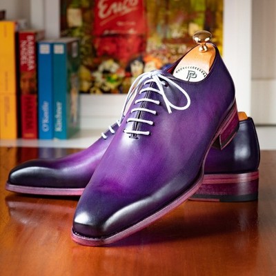 Paul Parkman Goodyear Welted Wholecut Oxford Shoes Purple Hand-Painted 044PRP